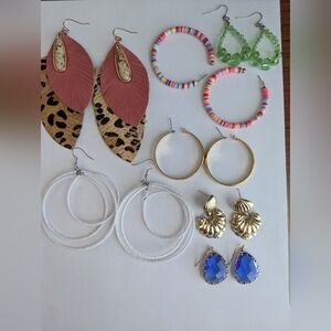 Multi-Pair Women’s Earring Set — Gold Tone, White, Pink & Blue Styles